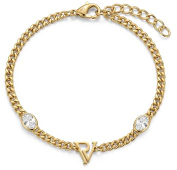 PAUL VALENTINE - Damen Armband Edelstahl - Vergoldet/Golden - mit Zirkonia Stein - PV Logo Anhänger - PV-B0029