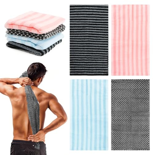 Exfolierande antibakteriell duschhandduk, 4 stycken japanska exfolierande handdukar, extra lång exfolierande duschhandduk, body back scrubber dubbelsidig tvättlapp, badtillbehör rengöring för män