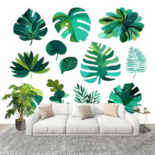 Genérico Papel Pintado Panorámico 350x256 cm Tropical Plantas Tema Personalizable Fotomurales No Tejido Póster Pared Decoración Blanco 3D Duradero y Resistente a las manchas Fotomurales