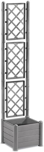 COSE DA CASA Fioriera grigia con vaso rettangolare o quadrata Spalliera Grigliata separe' alta cm 195 graticola rampicante per piante e fiori separatore per Esterni grigio chiaro (quadrata 43x43)