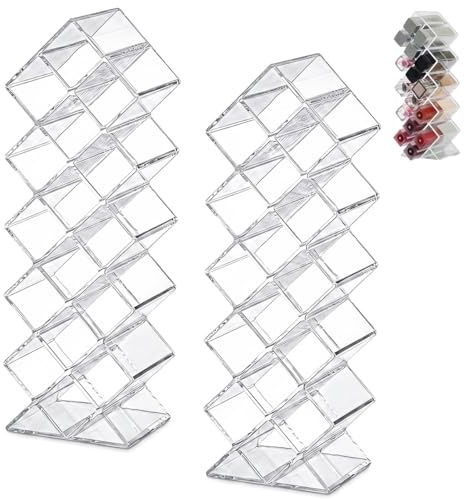 Set da 2 Scatola Organizzatore Rossetto 16, Acrilico Porta Rossetti Trasparente 16 Scomparti a Forma di Pesce Disposizione Verticale, Ideale per la Toeletta, Il Bagno, lo Studio e Altri Ambienti