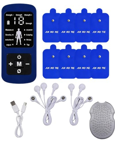 XPJBKC Elettrostimolatore Muscolare, 8 Modalità Ricaricabile TENS Professionale, 8 Elettrodi Rilassamento Muscolare Tens Elettrostimolatore Dolore per Spalle Schiena Gambe Braccia Vita, Blu Scuro