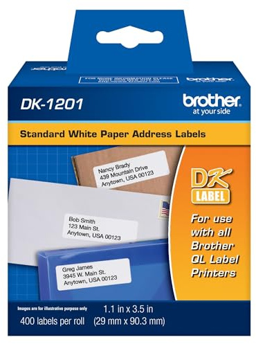 Brother Genuine DK1201 Die-Cut Standard Rolled Address Labels for QL Printers, (DK1201)