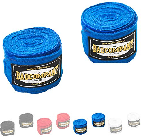 Bad Company Box-Bandagen I Elastische Handgelenksbandagen mit breitem Klettverschluss, Daumenschlaufe und Einer Wickelanleitung für das Boxtraining I Blau 5 m