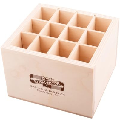 Koh-I-Noor Quadratische Aufbewahrungsbox aus Holz für Stifte, Druckbleistifte, Pinsel, Beige