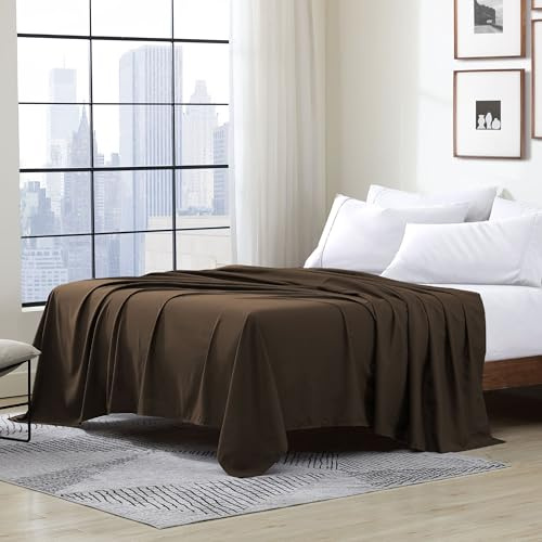 Cathay Home Hotel Luxury Wrinkle & Fade Resistant Double Brushed Ultra Soft Microfiber 1-Piece Single Flat Sheet - Chocolate, Twin (66 x 96)