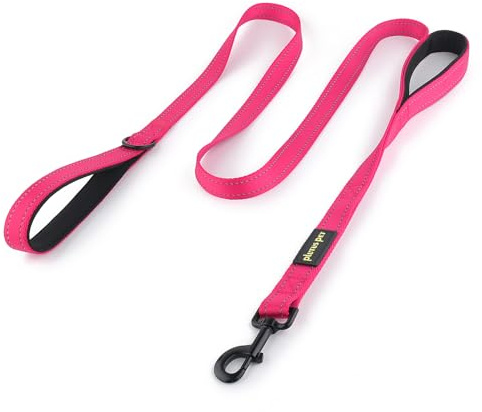 Plutus Pet Double Handle Dog Leash 6ft Long, Padded 2 Handle, Heavy Duty, Reflective Training Leash for Medium Large Dogs, Dual Handle Lead (Pink)