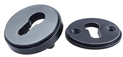 JUVA Schutzbeschlag Haustür Zylinder-Sicherheitsrosette Antik Schutz-Rosette schwarz - G5010 | PZ - Profilzylinder | Rosettenpaar rund für Wohnungseingangstüren | 1 Paar - Tür-Rosetten Wohungstür