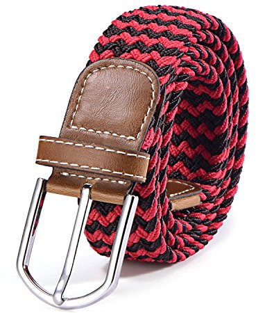 Stoffgürtel Stretchgürtel geflochten und elastisch Gürtel für Damen und Herren Länge 100 cm bis 130 cm schwarz-rot