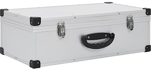 vidaXL CD Case - Silver CD Holder Box with Aluminum Trimming for 80 CDs, Made from Wood, ABS - Secure and Dust-Proof Storage