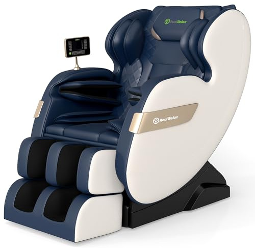Real Relax 2025 Full Body Massage Chair of Dual-core S Track,Shiatsu Massage Recliner of Zero Gravity with APP and LCD Control,Bluetooth,Home or Office Use,Blue and Khaki