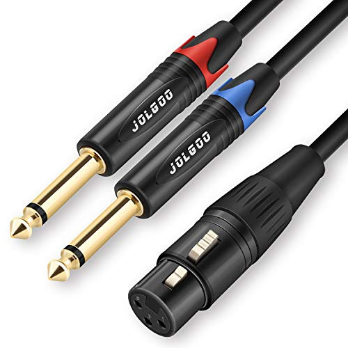 JOLGOO XLR-Buchse auf Dual 1/4 TS Mono Y-Splitter-Mikrofonkabel, XLR-Buchse auf Dual 6,35 mm TS Y-Adapterkabel, 1 Meter