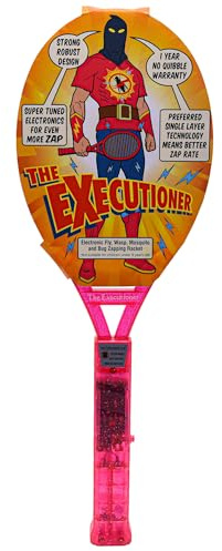 The Executioner Coloured Mosquito, Fly, Wasp, Bug, Insect Swatter/Killer and Bug Zapper Racket Single Layer, ideal for Zapping Indoor or Outdoor, Long Handle (Pink)