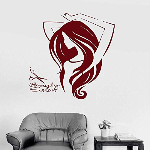 Schönheitssalon Frau Haar Friseur Shop Wandaufkleber Haarstyling Vinyl Aufkleber Abnehmbare Kunst Wandbild Adesivo De Parede 57X62Cm