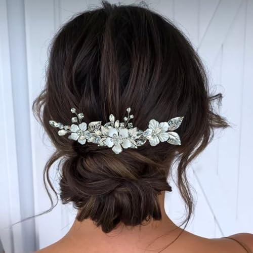 Zoestar Braut Hochzeit Haarnadeln,Blume Braut Haarnadel,Silber Perle Haarspangen für Frauen und Mädchen (3 Pack)