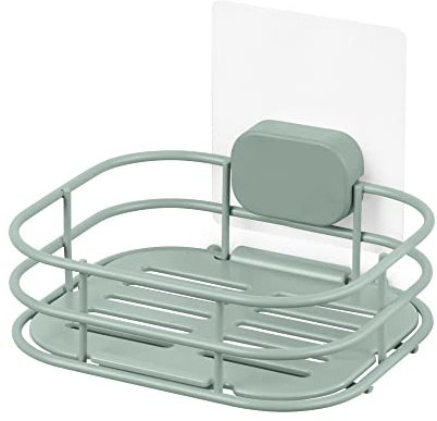 Compactor - Seifenhalter ohne Bohren, selbstklebend und repositionierbar, Wand-Seifenschale aus pulverbeschichtetem Metall, Grün, Größe S, 14 x 12,5 x 10 cm, Serie GRENA