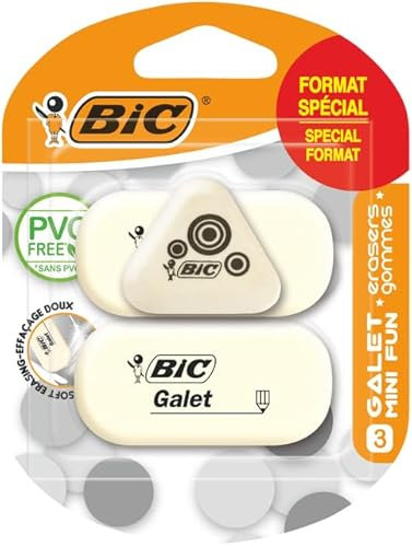 Bic blister gomme galet souple a (blanc) 3 gommes galets