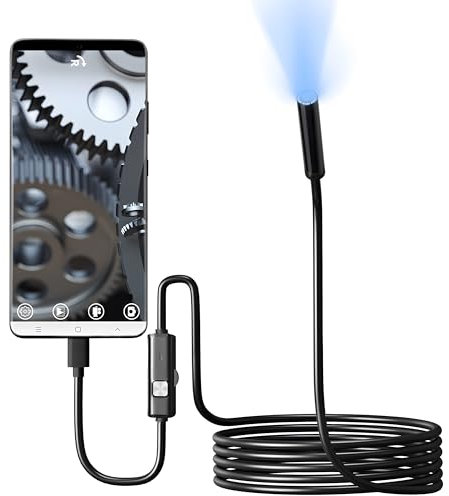 Retoo endoskopkamera med ljus inspektionskamera IP67 vattentät HD mobiltelefon endoskop med mikro-USB och typ C rörkamera med halvvisselkabel krok magnet och spegel 8 LED-lampor för Android
