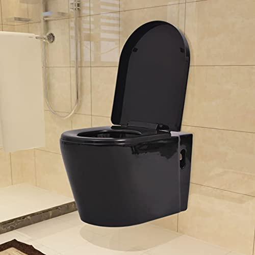Gawany Hänge-Toilette mit Einbau-Spülkasten Softclose Bidet-Funktion Spülrandlos Vorwandelement Hänge Toilette Keramik Schwarz
