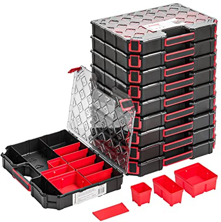 10x Modulierter Sortimentskasten Kleinteilemagazin – 284 x 390 x 60 mm - Sortierkasten mit Transparent Deckel Sortierkoffer Werkzeugbox Sortimentskoffer Kasten mit herausnehmbaren Fächern