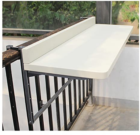 HDZNDH Tavolino da Balcone Esterno, Tavolo Sospeso Ringhiera, Appeso a Esterno, Regolabile in Altezza su 5 Livelli, Salvaspazio, per Pranzare e Studiare (Color : White, Size : 80 * 40cm)