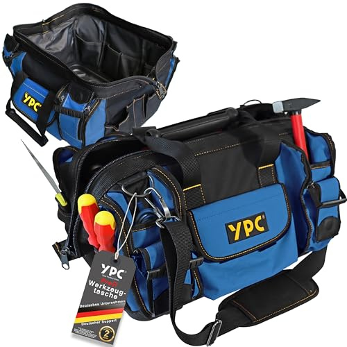 YPC Profi verktygsväska tom XXL – 42 x 30 x 25 cm stor väska med stabilt golv, vattentät, bärhandtag och justerbar axelrem, arbetsväska, resväska, verktygspåse för verktyg – 20 kg lastkapacitet
