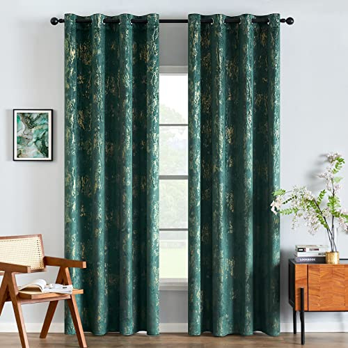EMEMA Samtvorhänge Vorhang Blickdicht Vorhänge mit Ösen Gardinen Deko Ösenvorhang Dekoschal Dekogardinen für Schlafzimmer Wohnzimmer 2er Set 140 x 215 cm(B x H) Dunkelgrün