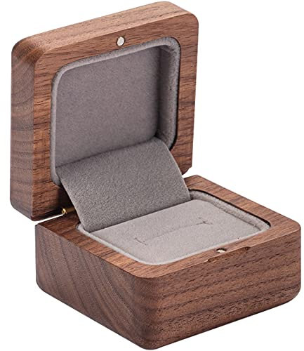 muso wood Holz Ringbox - Massive Walnuss - Handgefertigte Ringschatulle Ring Box - Ringkästchen Schachtel für Heiratsantrag, Verlobung, Hochzeit und Tägliche Lagerung - 6x5.5x4cm