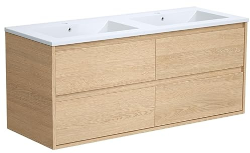 Vente-unique - Meuble lavabo Suspendu avec lavabo encastré - Placage chêne - 120 cm - MILIPAM