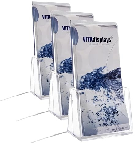 VITAdisplays DIN Lang (DL) Tisch-Prospektständer als Flyerständer, Prospekthalter, transparenter Prospektaufsteller (Packung mit 3)
