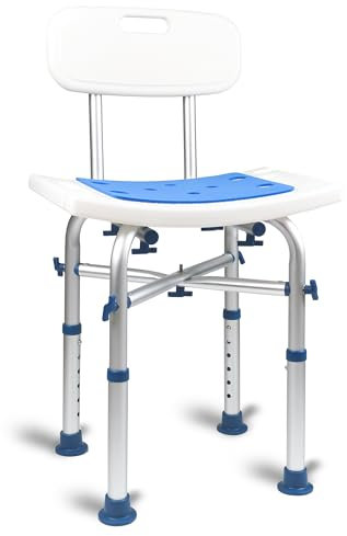 LandTale Duschhocker mit Rückenlehne, strapazierfähig, 227 kg, werkzeuglose Montage, rutschfest, stabil, höhenverstellbar, schmale Badewanne, Duschsaet für ältere Menschen, Senioren, Behinderte und