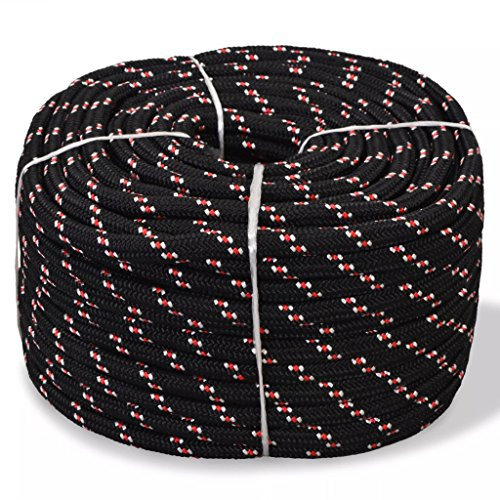 Homgoday Bootsseil Ankerleine Festmacher Tauwerk Seil Tau Polypropylenseil Geflochten Flechtleine Gartenseil Outdoorseil Allzweck Seil für Bootsport Segeln 6 mm 100 m Schwarz
