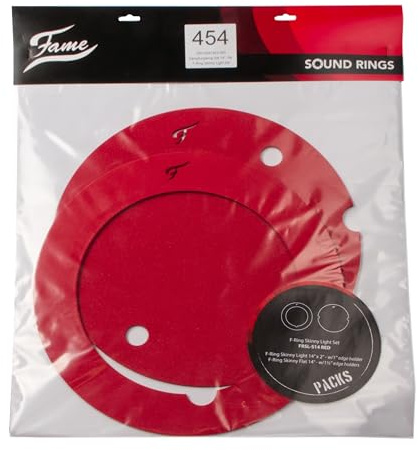 Fame FRSL-R F-Ring Skinny Light Set, 14 Zoll, Rot, Schaumstoff Dämpfungsringe für Snare Drum, Kontrollierter Trockener Sound, Vintage Klang, Reduzierte Lautstärke, Schneller Einsatz