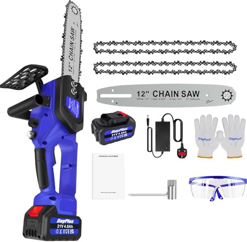 ZanGe Chainsaw Cordless 12 Inch with 4000mAh Battery, Portable Electric Chainsaw with Oiler System, Upgrade Handheld Chain Saw for Tree Branches, Courtyard, Household & Garden