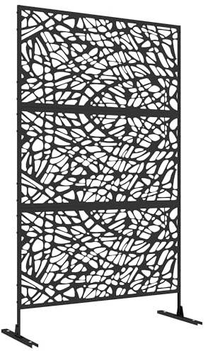 Outsunny Decorative Garden Privacy Screen with Stand, 6.5FT Metal Divider | For garden, pool, hot tub, twisted line style, decorative privacy panel, includes expansion screws