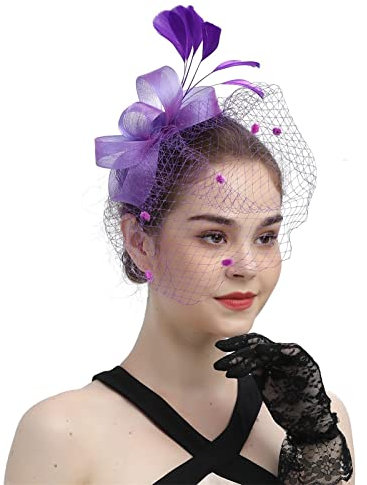 Fascinator Damen, Fascinator Damen Hut Mesh Feder Kopfbedeckung für Tee Party Hochzeit Cocktail Schleier Hüte Haarnadel Kirche Wedding Derby Mädchen Frauen Tea Party Haarschmuck Stirnband
