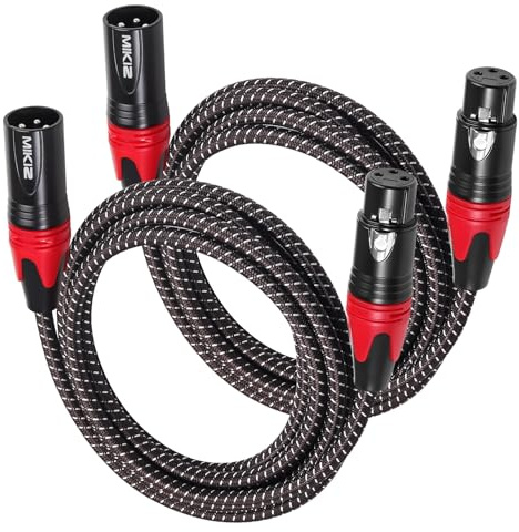 MIKIZ 6ft XLR Cables Braided 2 Pack Color Coded in Red Premium Anti-tangling XLR Patch Cables Short for Microphone DJ