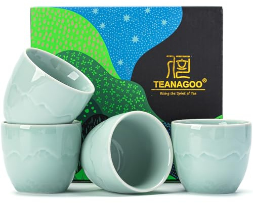 TEANAGOO Japanische Teetasse,5,6Oz/160ml,Celedon Blau,H26,4 Stück/Karton,Japanische Tassen,Chinesische Teetassen,Besetztes Japan Teetassen,Asiatische Teetassen ohne Henkel,Teetasse Keramische Tasse