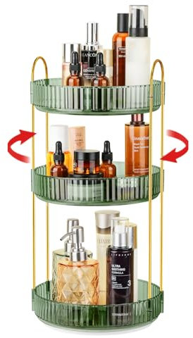 iarack Porta trucchi organizer da bagno, Organizer cosmetico personalizzabile a 3 livelli con rotazione, Organizer cosmetico per la cura della pelle,articoli da toeletta, Regalo-Verde Pallido