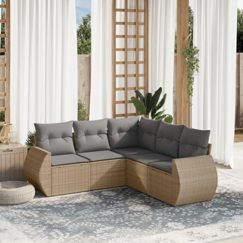 Gecheer 5-TLG. Gartenlounge Set Polyrattan, Balkonlounge, Terrassensofa, Balkon Loungemöbel, Gartenmöbel Set, Sitz & Rücken-Kissen, Poly Rattan