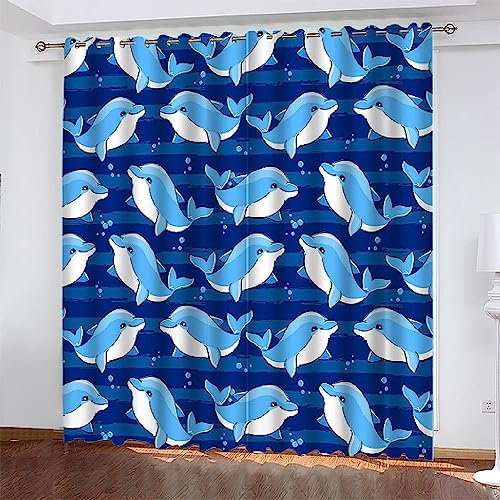 3D Blickdichte Gardinen Verdunkelungsvorhang Mit Ösen Dunkelblau Gestreifter Wal, 2Er Set, Wohnzimmer Gardinen Blickdicht Kinder Vorhänge Schlafzimmer Dekoschals Gardine Esszimmer-0R9K3J9X6L7