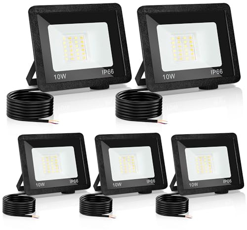 Yakimz 5er LED Strahler Außen, 10W Superhell Außenbeleuchtung Fluter Scheinwerfer, IP66, 3 Einstellbare Farbtemperatur, Abstrahlwinkel 120° Flutlichtstrahler für Hof, Garage, Garten