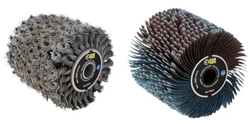 Fartools 110884 Brosse Fibre Métal Torsadé pour Rénovateur & 110869 Brosse à lanières abrasives Ø120mm-L 100mm Compatible avec Rénovateur REX120, REX200 et REX-H200 pour poncer/dégriser