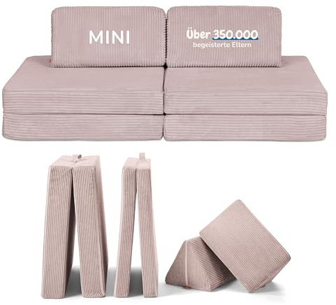 Funzy Mini Spielsofa für Kinder - Mini für kreatives Spielen, Modulare Spielcouch, Waschbarer Bezug, Robust & Langlebig, ÖKO-TEX® 100 Standard Zertifiziert, 3 Jahre Garantie, Cord Kirschblüte Rosa