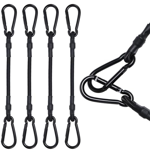 BYZANDQI Spanngummi mit Karabiner - Expander mit Karabinerhaken 4er Set - 30 cm Gepäckspanner Schwarz, 100% Latex Gummispanner für Sonnensegel Tarps Garten Fahrrad Auto Ladung (30cm x 4stk)