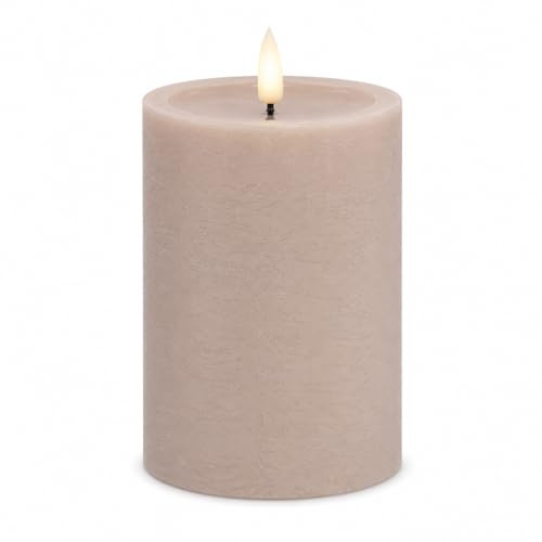 Deluxe Homeart Unique LED Kerze, Indoor LED-Stumpenkerze mit realistischer Flamme auf einem Echtwachsspiegel - Handmade Echtwachs - Rose 7,5 x 12,5 cm