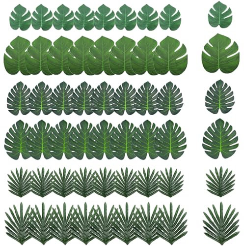 RXKFIGX 48 Pcs Hojas Artificiales Decoracion Palma Artificiales Hojas Falso Plantas Tropicales Hojas Decorativas Verdes Falso Hojas Hoja Palmera Artificial Palma Falsas Hojas para Decoración del Hogar