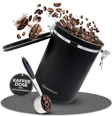 HAUKITCHEN - Kaffeedose luftdicht mit einstellbarem Datum - Kaffeebohnen Behälter für langanhaltende Frische - luftdichte Kaffeedose in modernem Design