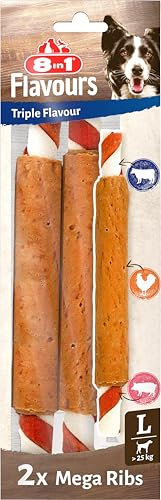 8in1 Triple Flavour Mega Ribs große Kaustangen für Hunde - Kausnacks mit extra viel Fleisch, 140g Beutel (2 Stück)