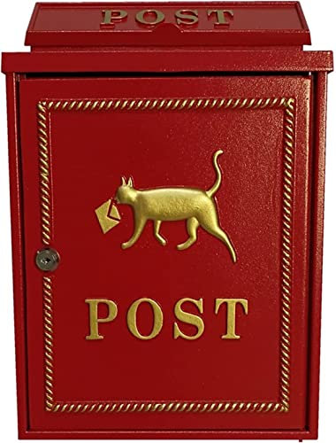 Cassette postali per Montaggio a Parete, Cassetta Postale con Serratura Decorativa per Esterni Cassetta Postale in ghisa retrò montata a Parete Gatto Decorativo da Giardino (Colore : Rosso)